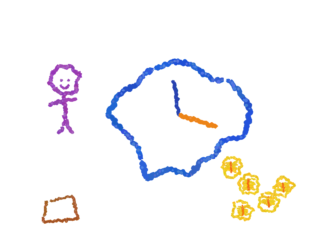 Crayon drawing of a clock pouring out dollar signs labeled YOUR TIME, with busywork papers pushed aside